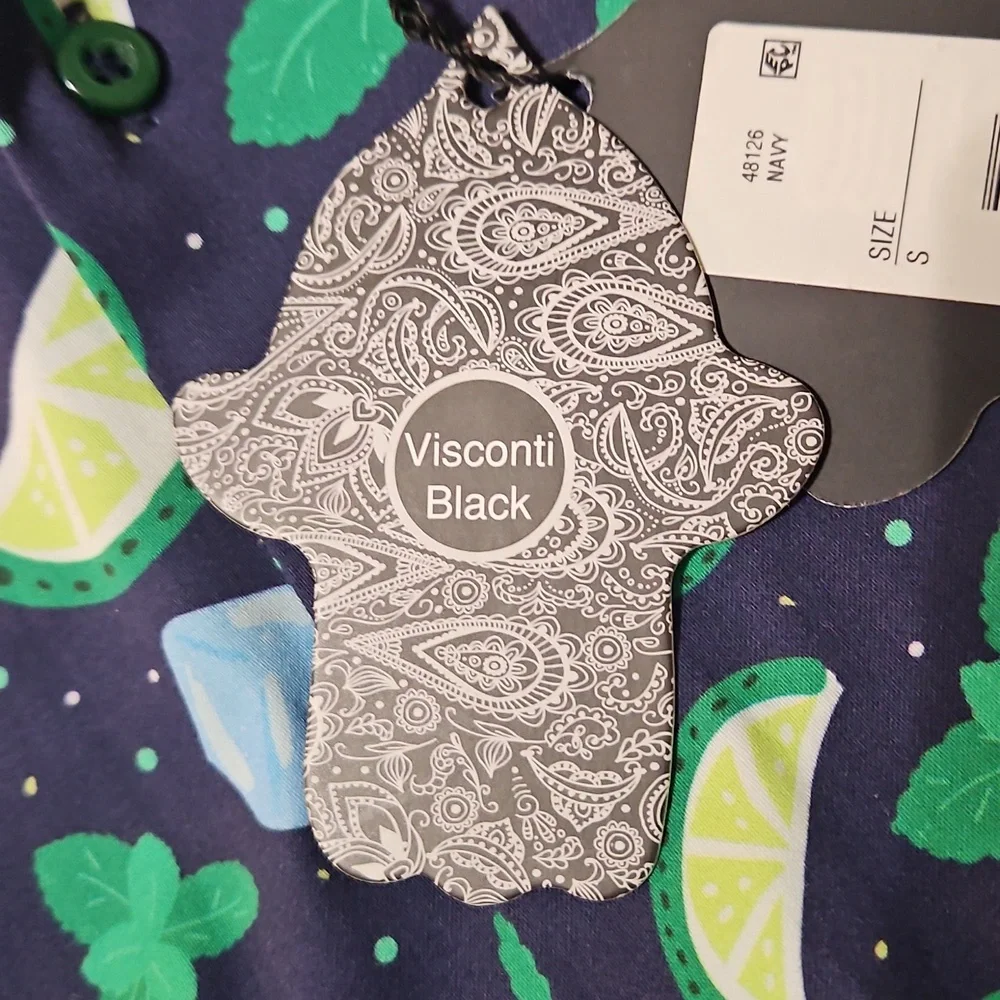Visconti Black Men's Short Sleeve Button-up: Size- Medium- Navy Mojito Print - Picture 7 of 10